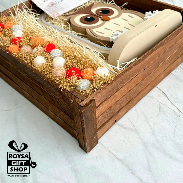 باکس هدیه چراغ خواب جغد با تزیین شمع و کارت اختصاصی (1230) - Image 3