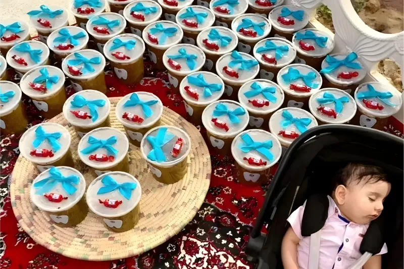 تزیین ظرف آش دندونی با روبان